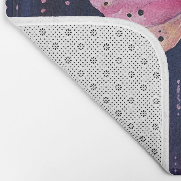 Night Garden Pink Watercolor Moths on Dark Purple All Over Bath Mat Gallery Image 2