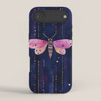 Night Garden Pink Watercolor Moths on Dark Purple All Over iPhone Case Gallery Image 2