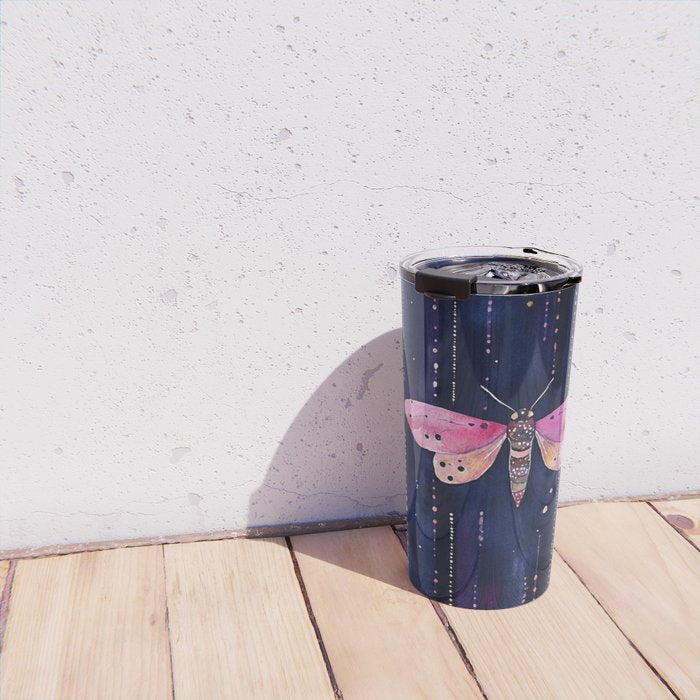 Night Garden Pink Watercolor Moths on Dark Purple All Over Travel Mug Gallery Image 4