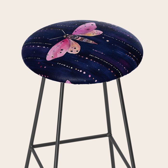 Night Garden Pink Watercolor Moths on Dark Purple All Over Stool Gallery Image 2