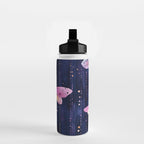 Night Garden Pink Watercolor Moths on Dark Purple All Over Water Bottle Gallery Image 2