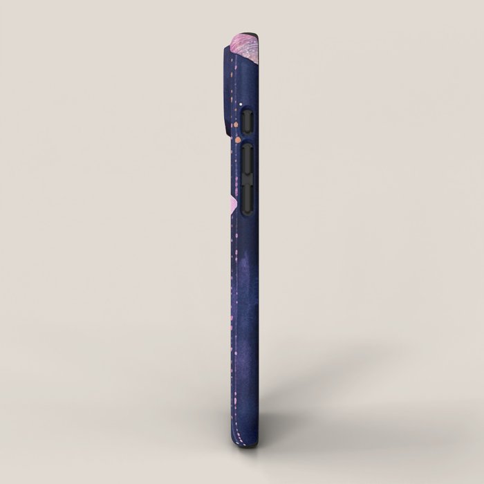 Night Garden Pink Watercolor Moths on Dark Purple All Over iPhone Case Gallery Image 2