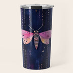 Night Garden Pink Watercolor Moths on Dark Purple All Over Travel Mug Gallery Image 1