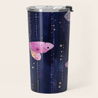 Night Garden Pink Watercolor Moths on Dark Purple All Over Travel Mug Gallery Image 2