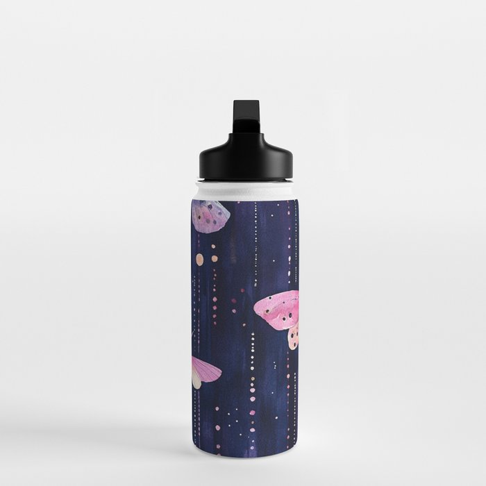 Night Garden Pink Watercolor Moths on Dark Purple All Over Water Bottle Gallery Image 3