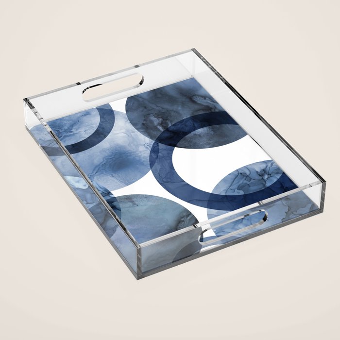 Mid Century Modern Abstract Shapes Navy Blue Acrylic Tray Gallery Image 1