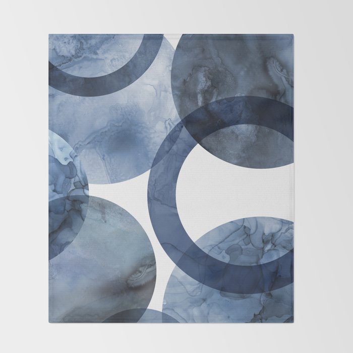Mid Century Modern Abstract Shapes Navy Blue Throw Blanket Gallery Image 2