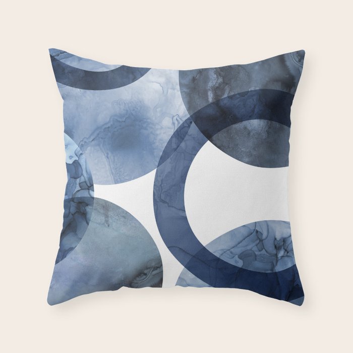 Mid Century Modern Abstract Shapes Navy Blue Throw Pillow Gallery Image 6