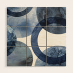 Mid Century Modern Abstract Shapes Navy Blue Wood Wall Art Gallery Image 1