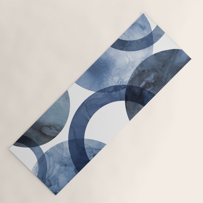 Mid Century Modern Abstract Shapes Navy Blue Yoga Mat Gallery Image 1