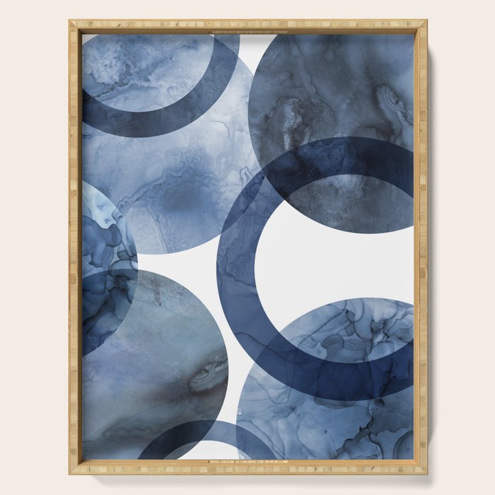 Mid Century Modern Abstract Shapes Navy Blue Serving Tray Gallery Image 1