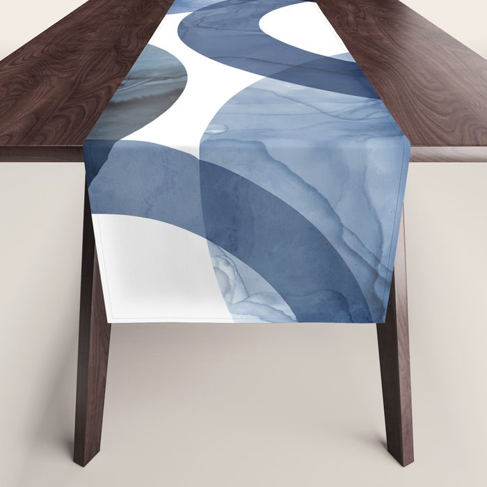 Mid Century Modern Abstract Shapes Navy Blue Table Runner Gallery Image 1