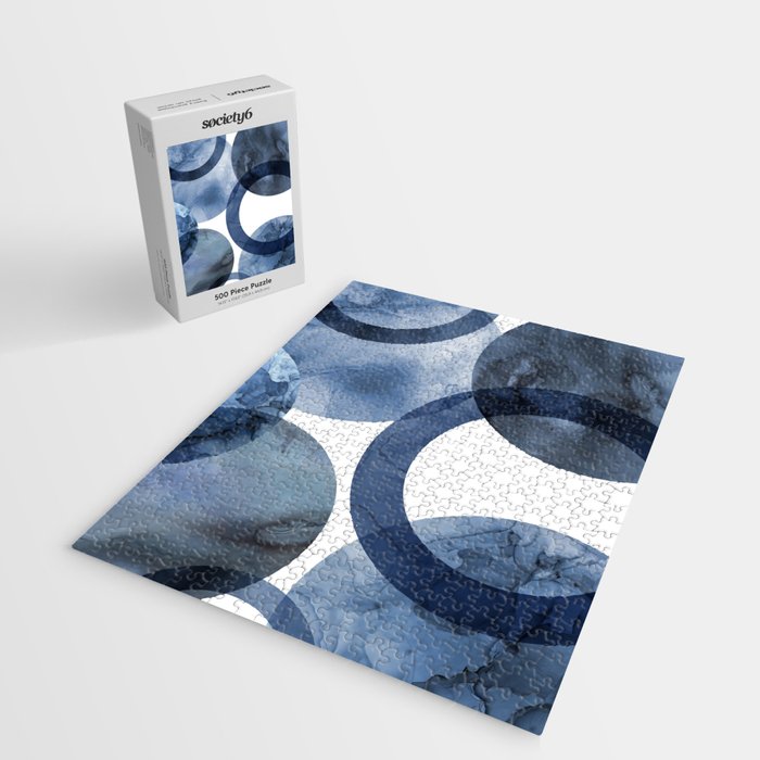 Mid Century Modern Abstract Shapes Navy Blue Jigsaw Puzzle Gallery Image 2