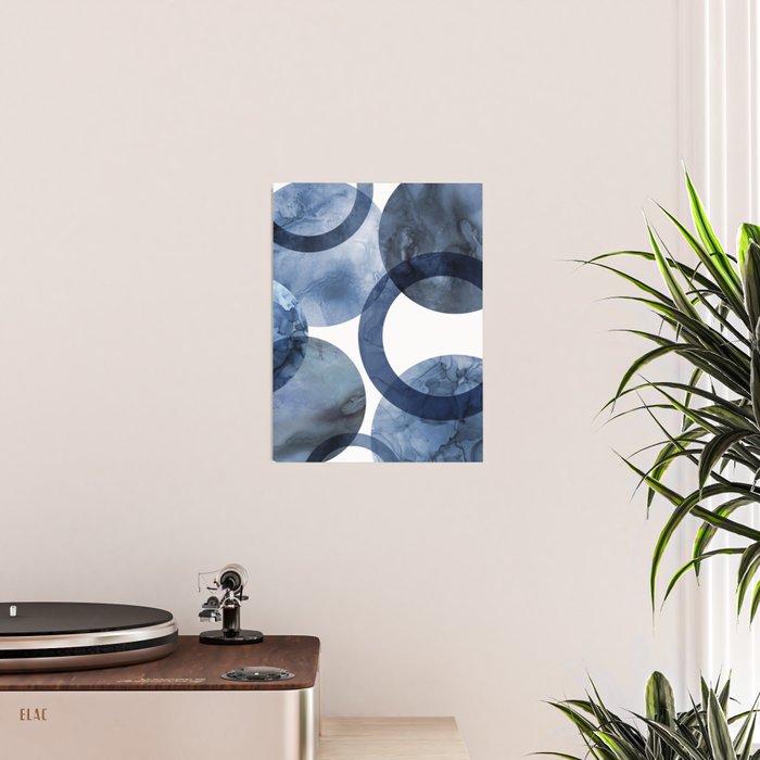 Mid Century Modern Abstract Shapes Navy Blue Poster Gallery Image 2