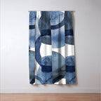 Mid Century Modern Abstract Shapes Navy Blue Window Curtain Gallery Image 3