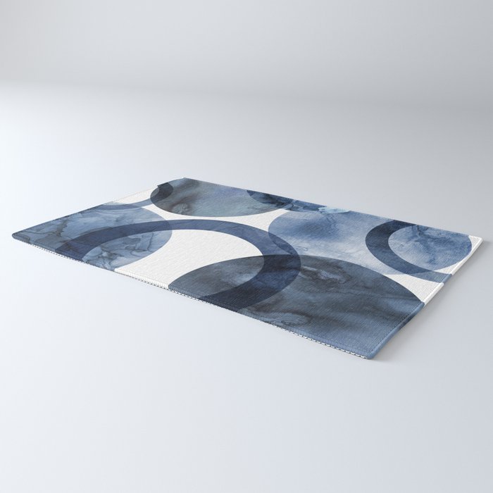 Mid Century Modern Abstract Shapes Navy Blue Rug Gallery Image 3