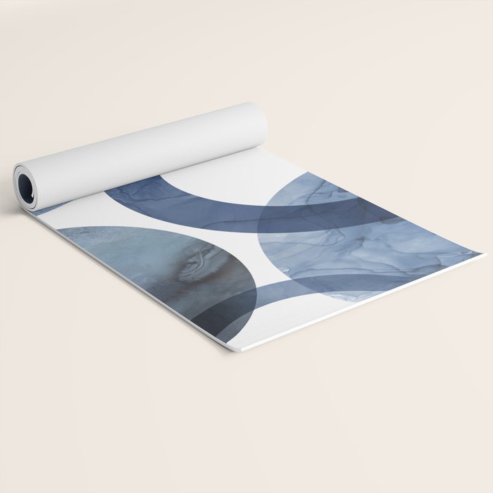 Mid Century Modern Abstract Shapes Navy Blue Yoga Mat Gallery Image 2