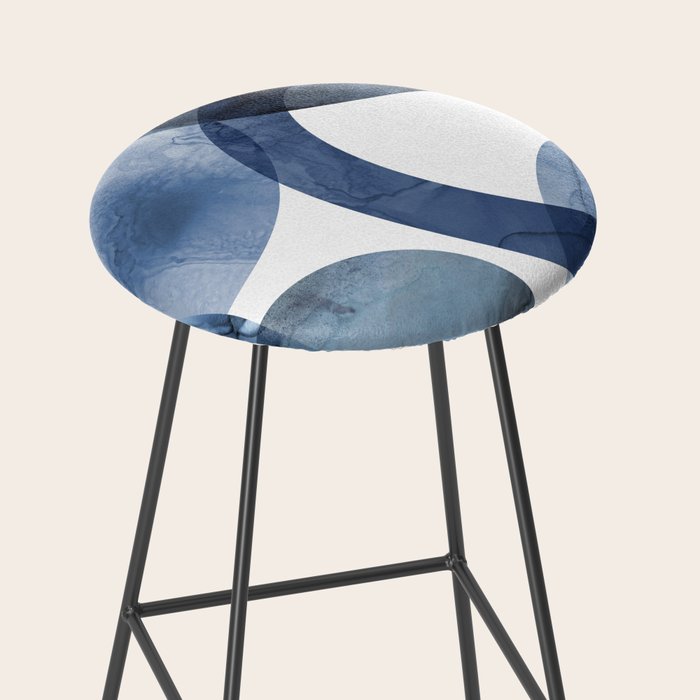 Mid Century Modern Abstract Shapes Navy Blue Stool Gallery Image 2