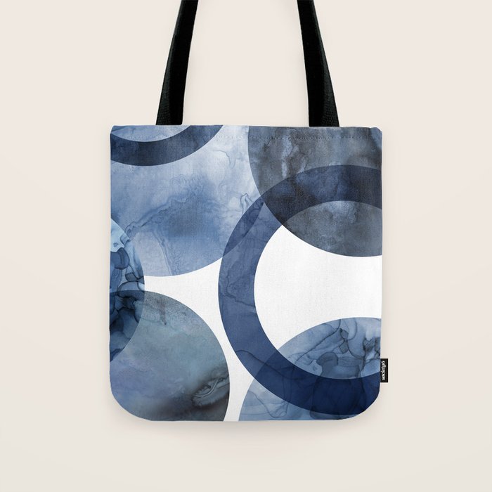 Mid Century Modern Abstract Shapes Navy Blue Tote Bag Gallery Image 1
