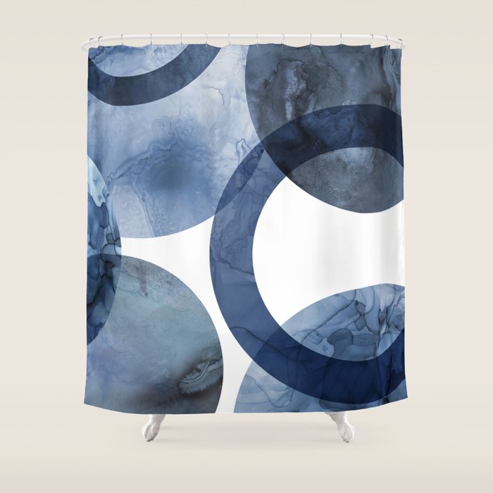 Mid Century Modern Abstract Shapes Navy Blue Shower Curtain Gallery Image 1