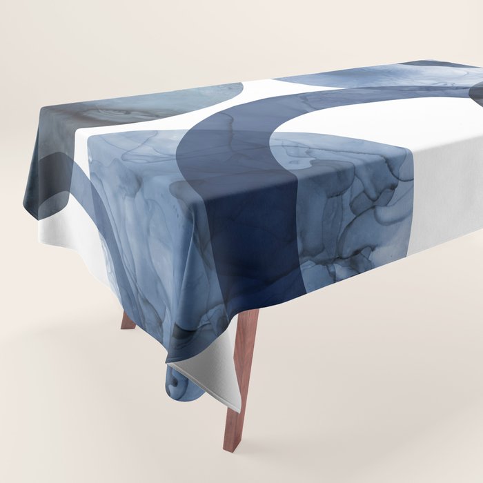 Mid Century Modern Abstract Shapes Navy Blue Tablecloth Gallery Image 1
