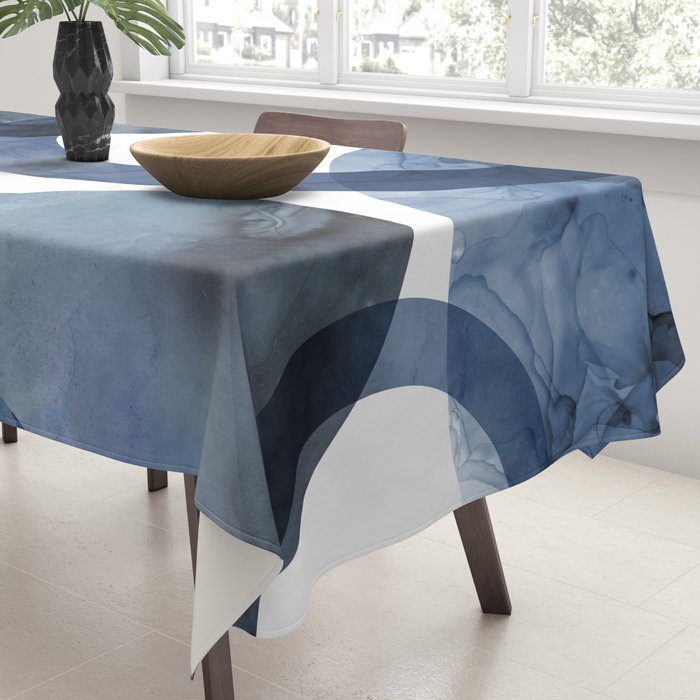 Mid Century Modern Abstract Shapes Navy Blue Tablecloth Gallery Image 3