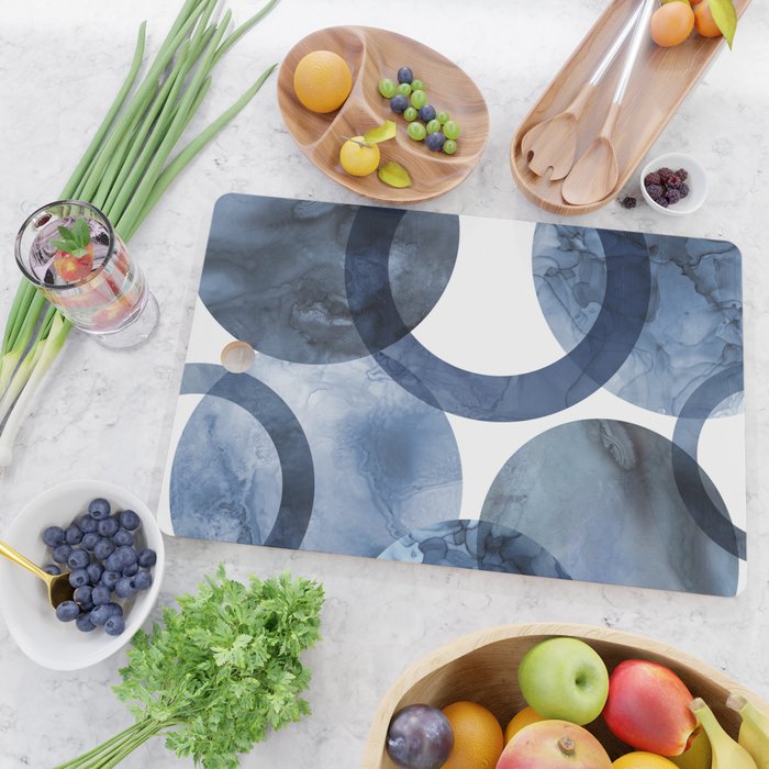 Mid Century Modern Abstract Shapes Navy Blue Cutting Board Gallery Image 2