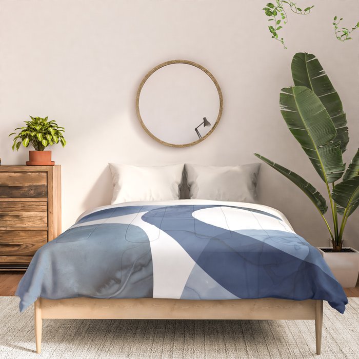 Mid Century Modern Abstract Shapes Navy Blue Comforter Gallery Image 3