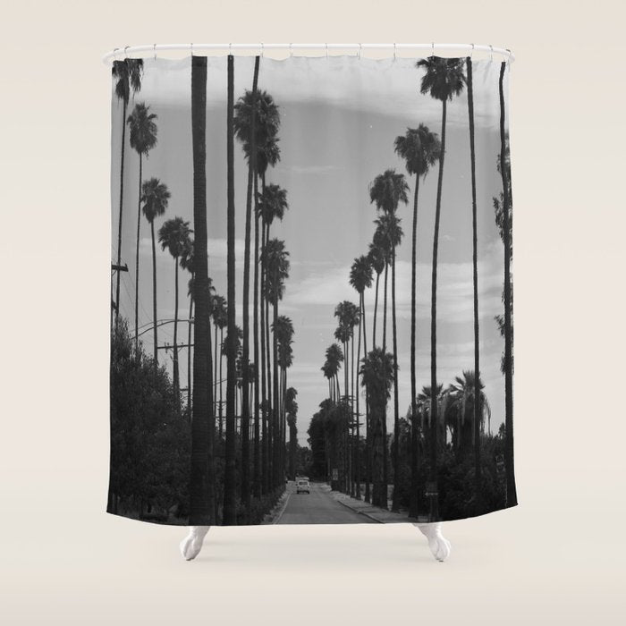 Vintage Black & White California Palm Trees Photo Shower Curtain Gallery Image 1