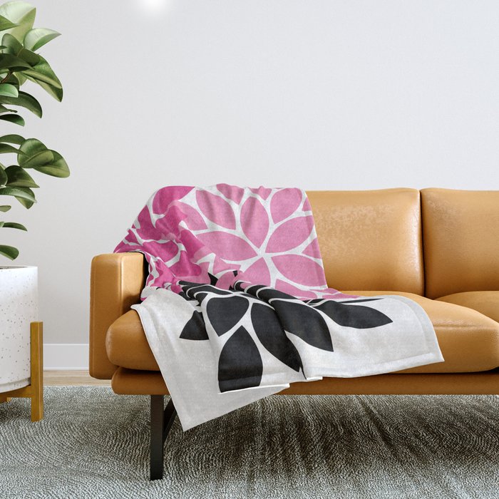 Bold Colorful Hot Pink Black Dahlia Flower Burst Petals Throw Blanket Gallery Image 1