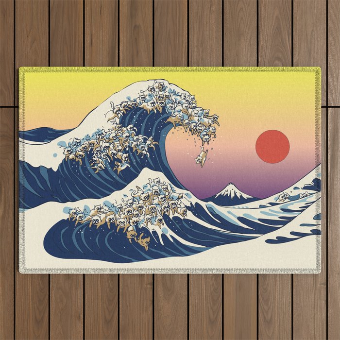 The Great Wave Of  Cat Outdoor Rug Gallery Image 1