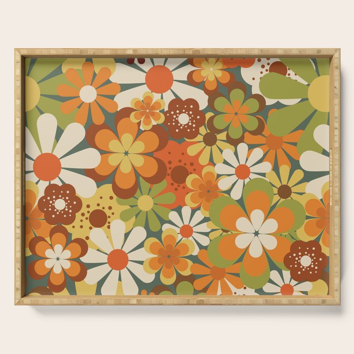 70's Retro Flowers Print Serving Tray Gallery Image 1