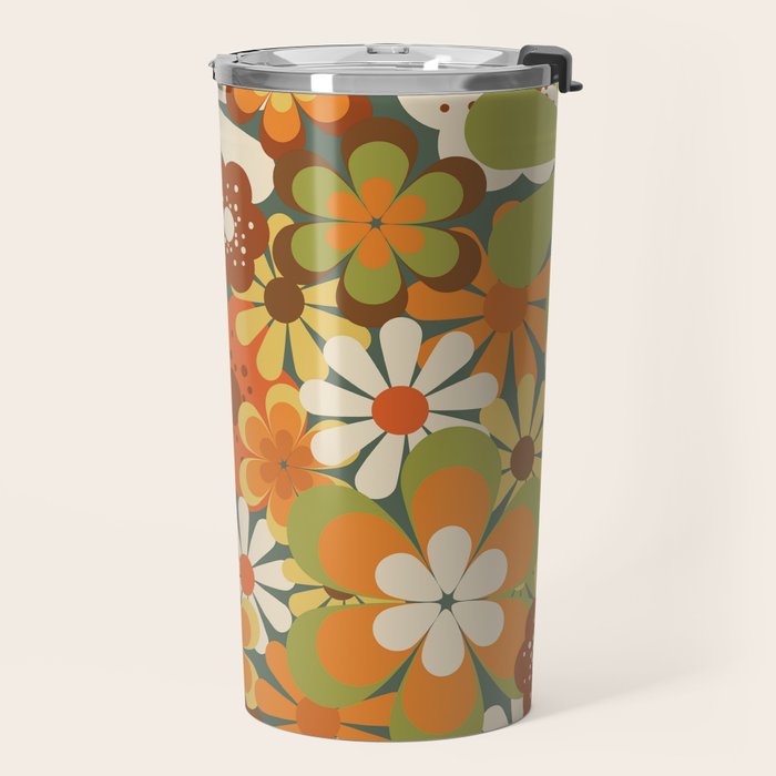70's Retro Flowers Print Travel Mug Gallery Image 2