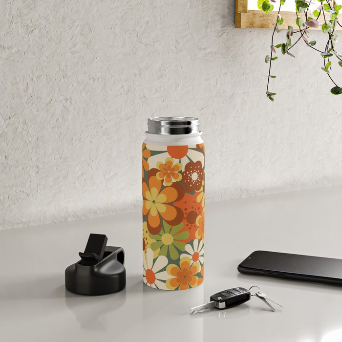 70's Retro Flowers Print Water Bottle Gallery Image 4