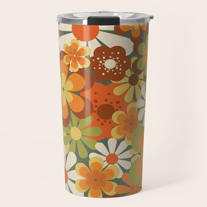70's Retro Flowers Print Travel Mug Gallery Image 1
