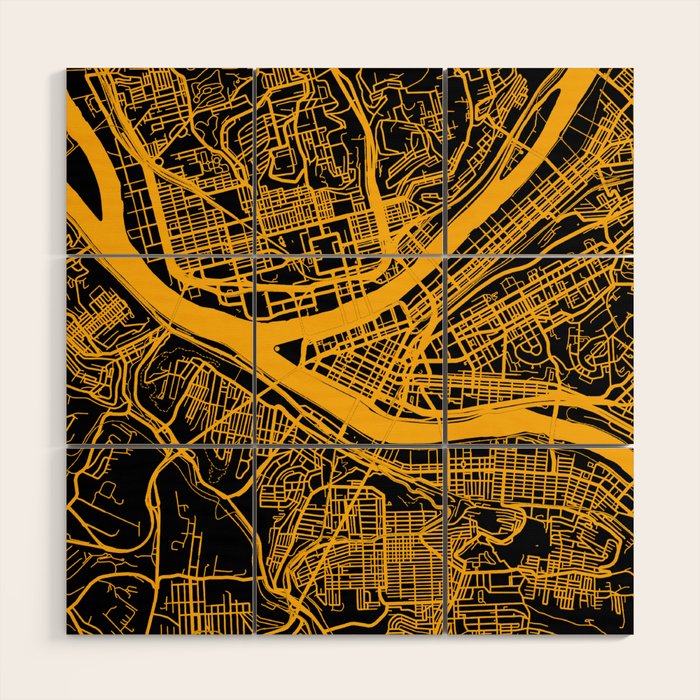 Pittsburgh City Map Pennsylvania 412 Steel City Vintage Maps Print Wood Wall Art Gallery Image 1