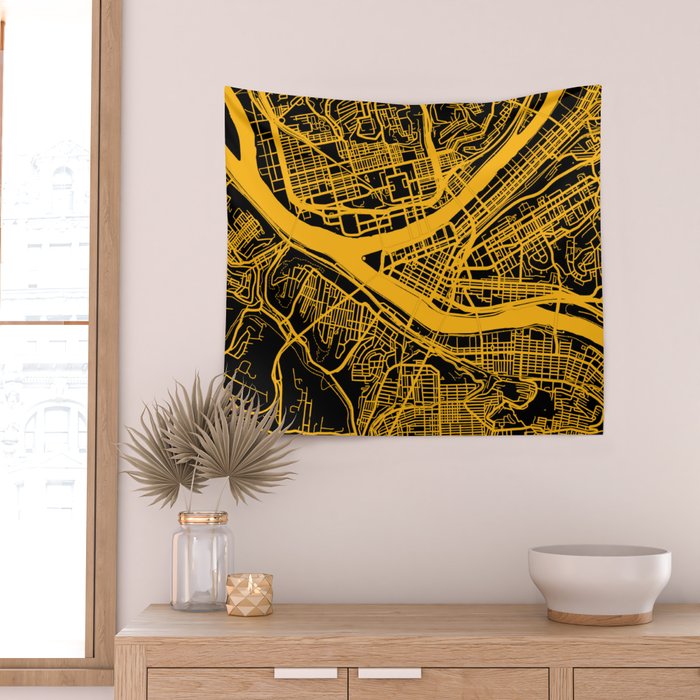 Pittsburgh City Map Pennsylvania 412 Steel City Vintage Maps Print Wall Tapestry Gallery Image 2