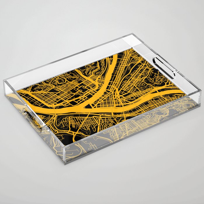 Pittsburgh City Map Pennsylvania 412 Steel City Vintage Maps Print Acrylic Tray Gallery Image 1