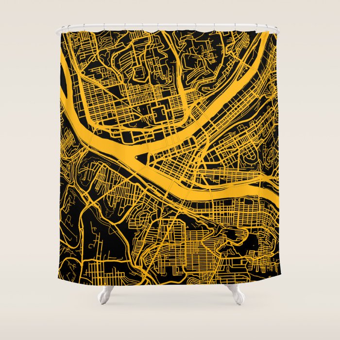 Pittsburgh City Map Pennsylvania 412 Steel City Vintage Maps Print Shower Curtain Gallery Image 1