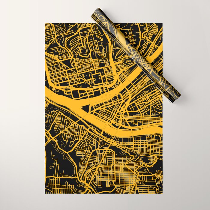 Pittsburgh City Map Pennsylvania 412 Steel City Vintage Maps Print Wrapping Paper Gallery Image 1