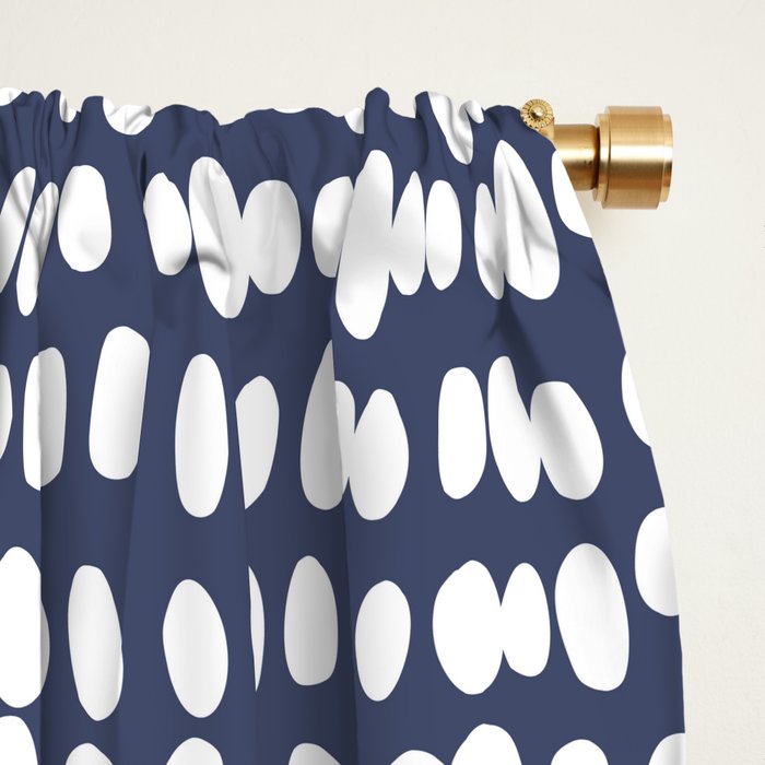 Spotted Preppy Dots Abstract in Navy Blue Window Curtain Gallery Image 2