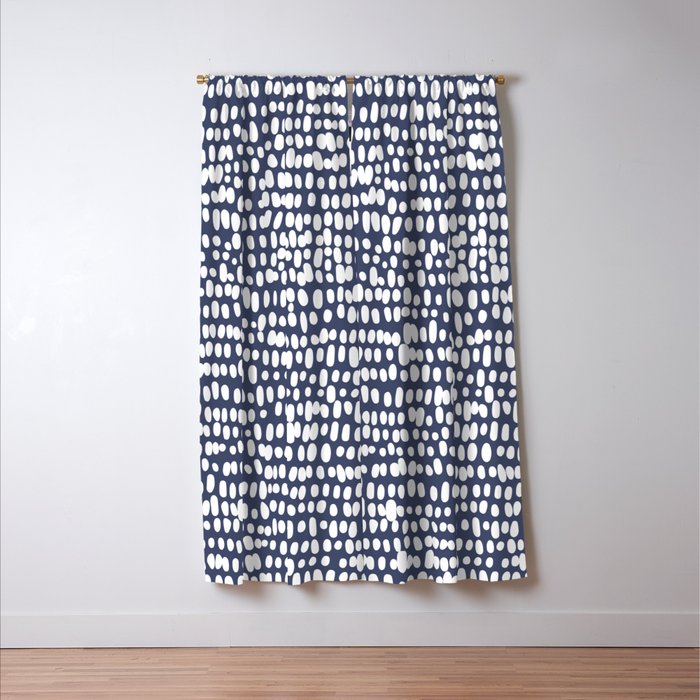 Spotted Preppy Dots Abstract in Navy Blue Window Curtain Gallery Image 3