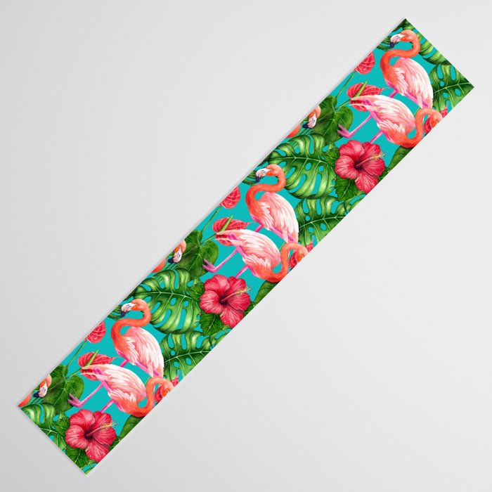 Flamingo birds and tropical garden          watercolor Table Runner Gallery Image 3