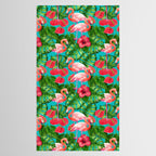 Flamingo birds and tropical garden          watercolor Tablecloth Gallery Image 2
