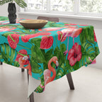 Flamingo birds and tropical garden          watercolor Tablecloth Gallery Image 3