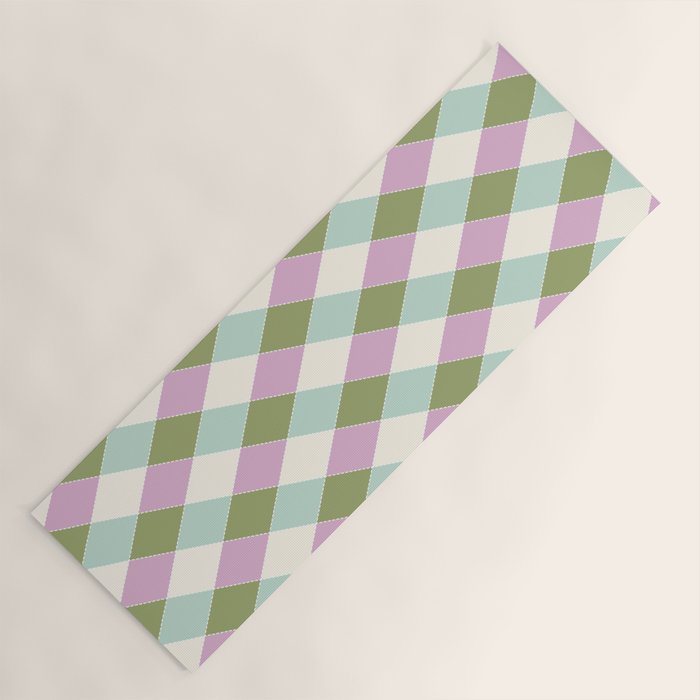 Retro Harlequin Plaid - Lavender, Green, Blue Yoga Mat Gallery Image 1