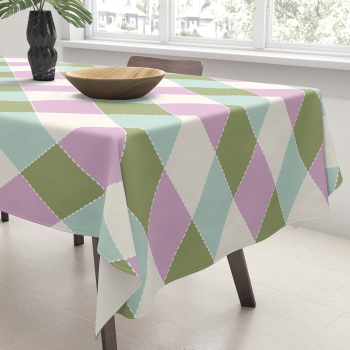 Retro Harlequin Plaid - Lavender, Green, Blue Tablecloth Gallery Image 3