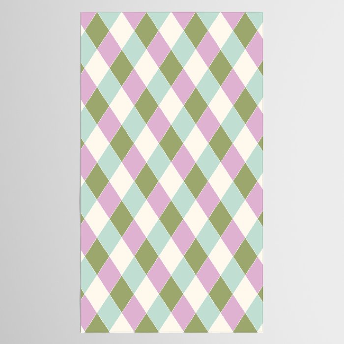 Retro Harlequin Plaid - Lavender, Green, Blue Tablecloth Gallery Image 2
