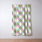 Retro Harlequin Plaid - Lavender, Green, Blue Window Curtain Gallery Image 3
