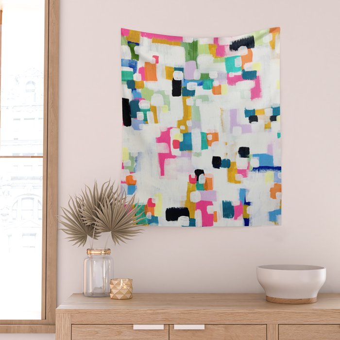 A Thousand Springs Blooming #3 Fun Colorful Abstract Painting by Ejaaz Haniff Wall Tapestry Gallery Image 2